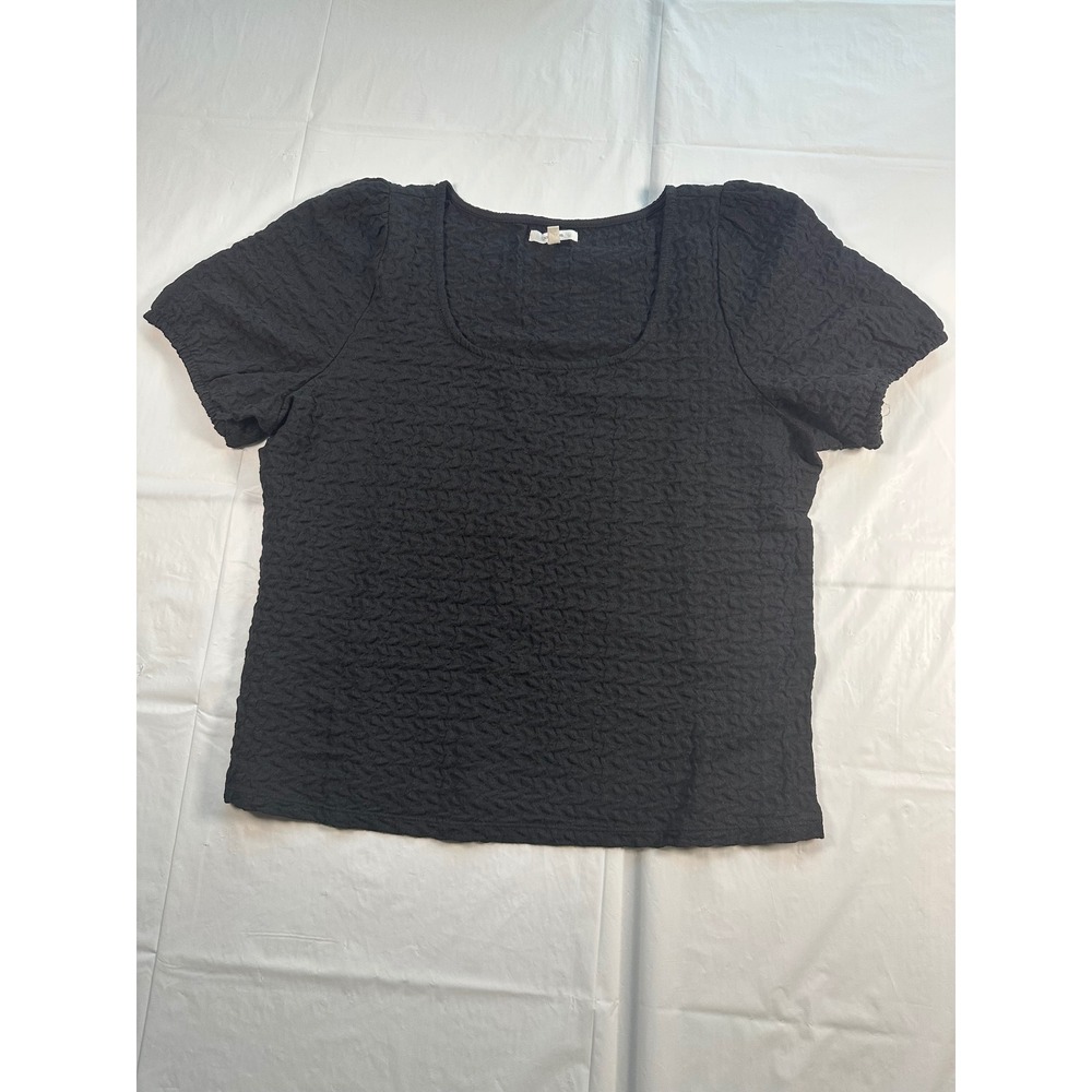 Maurices Black Textured Popcorn Knit Scoop Neck Puff Sleeve Top Womens Medium